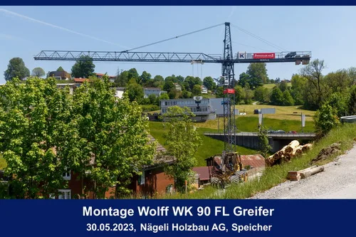 Werkplatzkran mit Greiferarm und Sicherheitssteuerung, Speicher